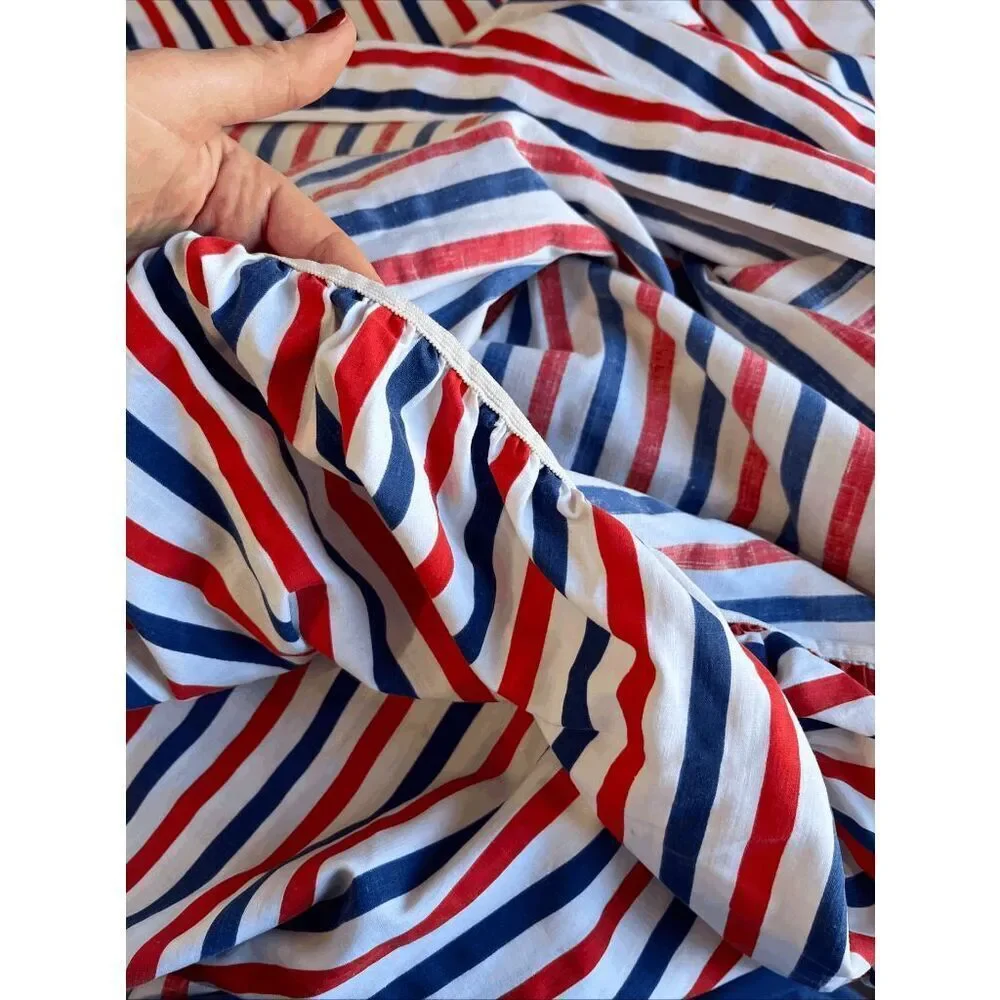 VTG Pequot Nautical Stripe Sheet Set Full Coastal Preppy USA Muslin